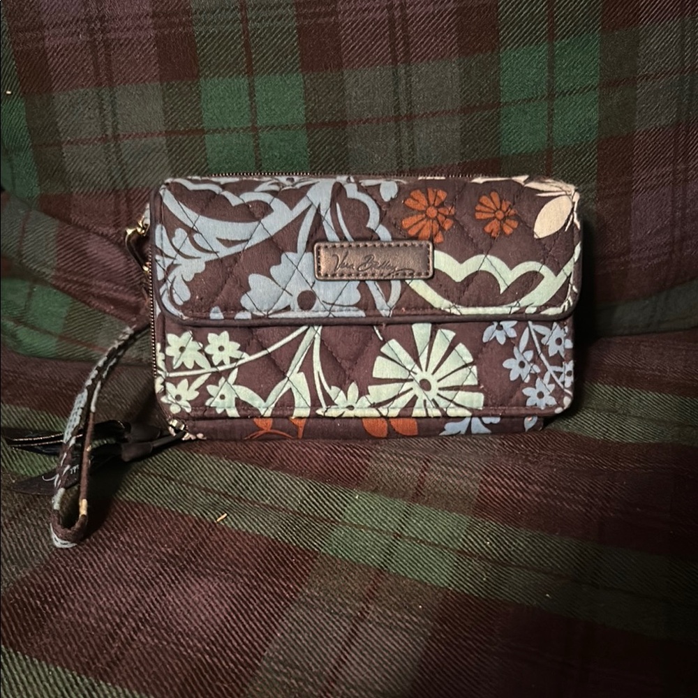 Vera Bradley Floral Brown and Blue Wristlet Clutch